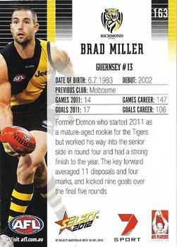2012 Select AFL Champions #163 Brad Miller Back